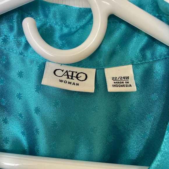 Cato Blu/Green Puff Sleeve Blouse with Tie Front - Picture 3 of 7